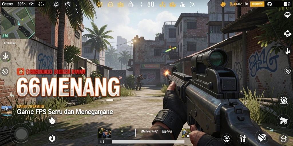Screenshot gameplay 66MENANG menunjukkan aksi FPS yang intens