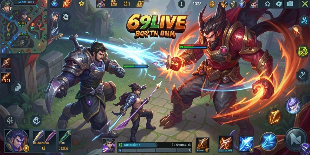 Gameplay seru 69LIVE dengan pertarungan tim yang intens.