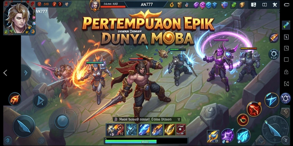 Tampilan screenshot dari gameplay seru AN777 dengan karakter MOBA.
