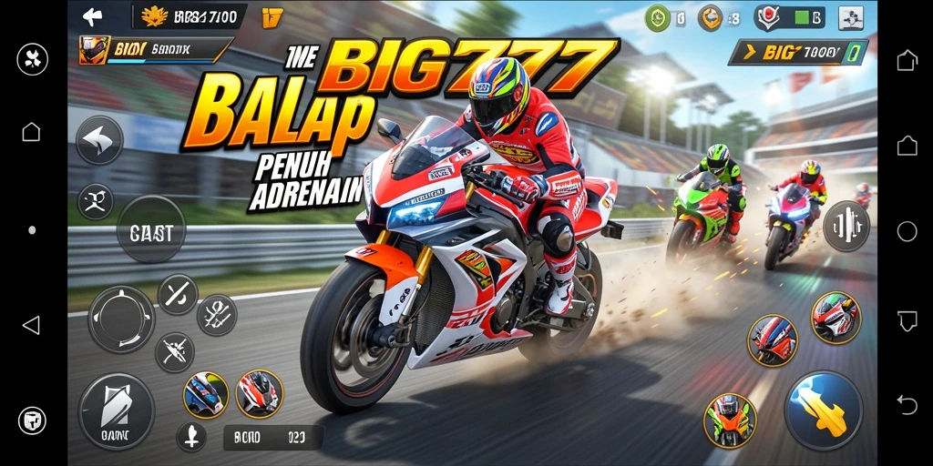 Screenshot gameplay <strong>BIG777</strong> menampilkan balap motor yang intens dan menegangkan.