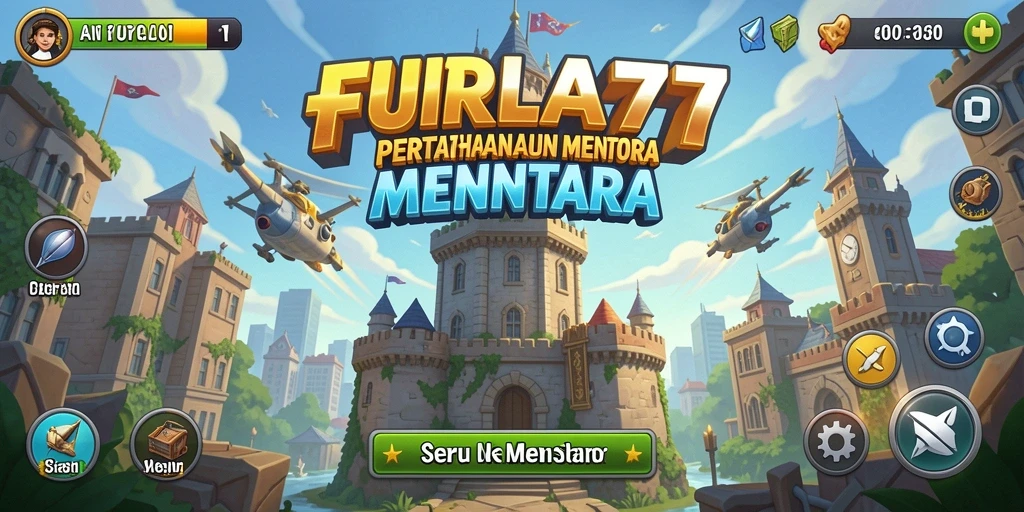 Screenshot utama FURLA77 menampilkan aksi pertahanan menara yang mendebarkan.