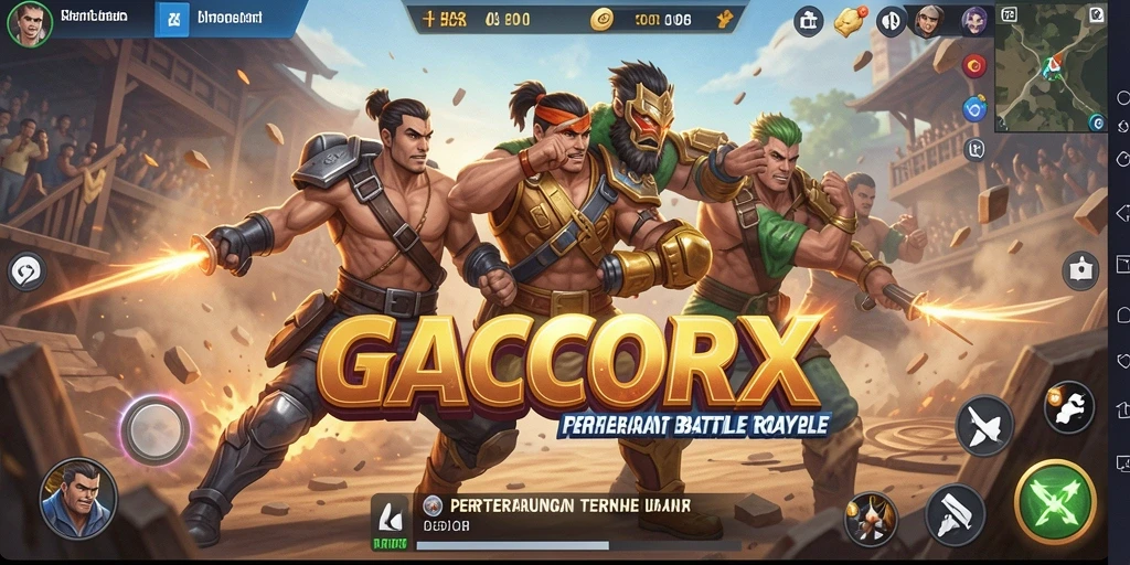 Screenshot gameplay <strong>GACORX</strong> dengan aksi pertempuran Battle Royale yang seru.