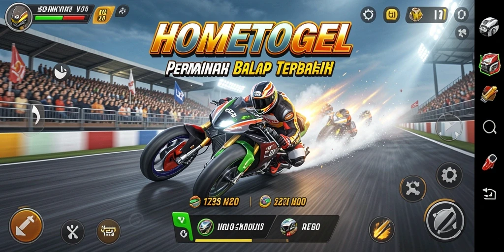 Tampilan gameplay seru dari HOMETOGEL saat balapan di jalanan.
