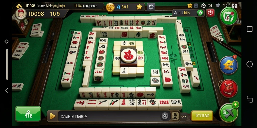 Tampilan seru gameplay Mahjong di ID098 dengan ubin berwarna-warni.