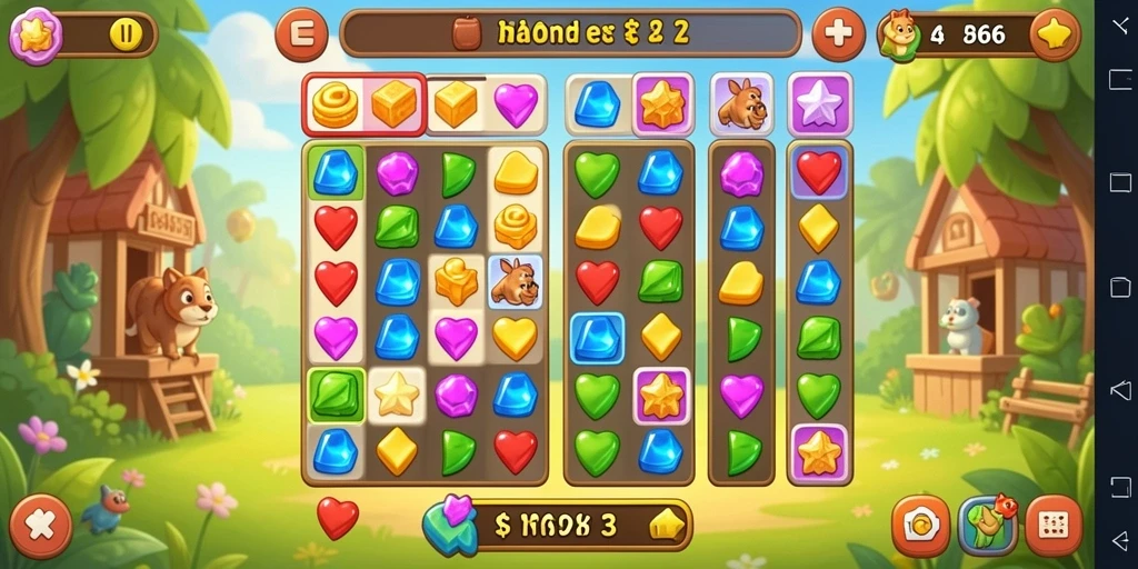 Screenshot utama ID66 menampilkan gameplay Match-3 yang seru dan penuh warna.