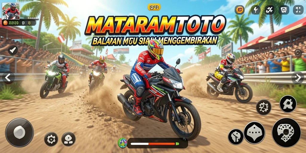 Tampilan gameplay seru dalam MATARAMTOTO saat balapan motor.