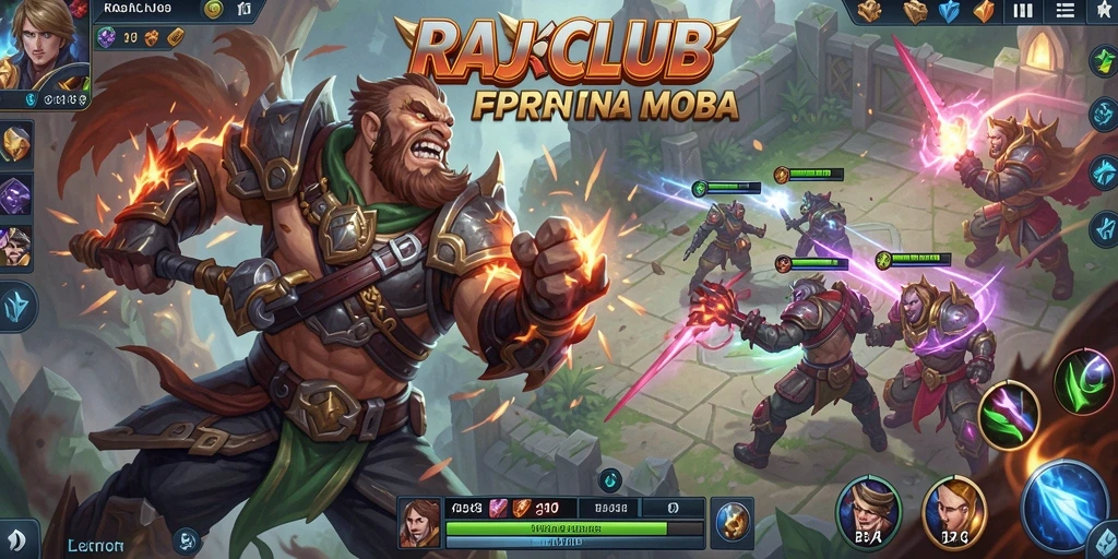 Tampilan aksi seru dalam gameplay MOBA RAJACLUB.