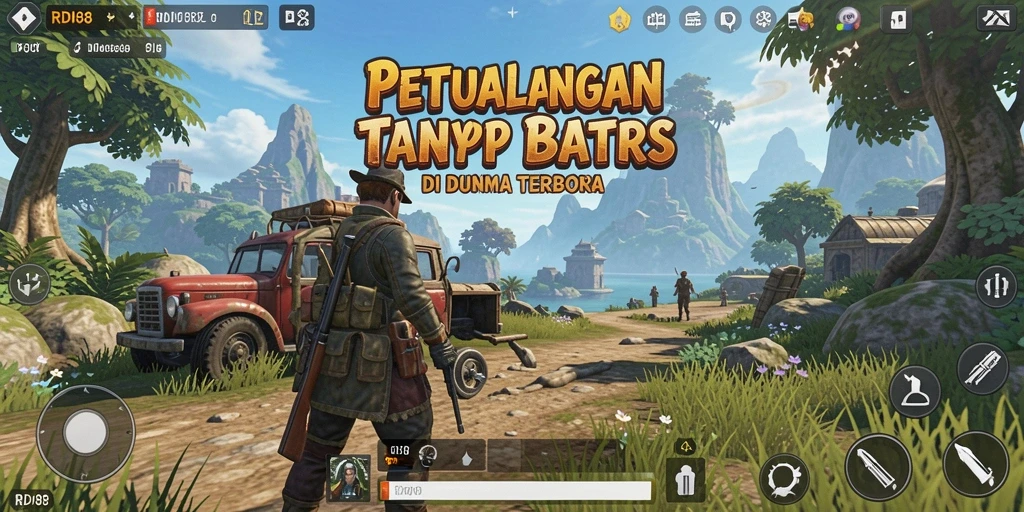 Tangkapan layar gameplay RDI88 yang menampilkan petualangan di dunia terbuka.