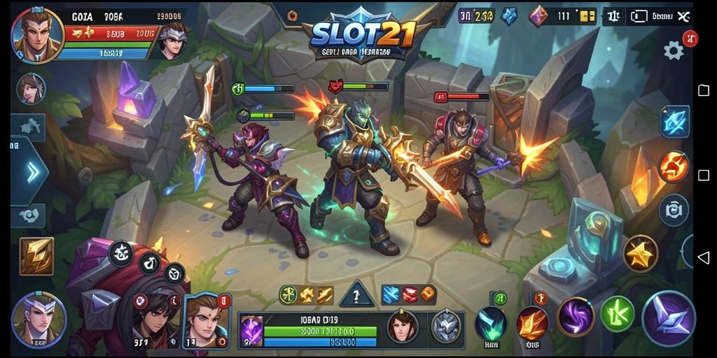 Tampilan gameplay seru dalam pertempuran MOBA di SLOT21.