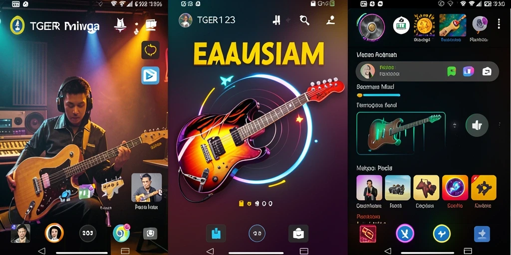 Tangkapan layar utama TGER123 menampilkan gameplay interaktif dengan musik.