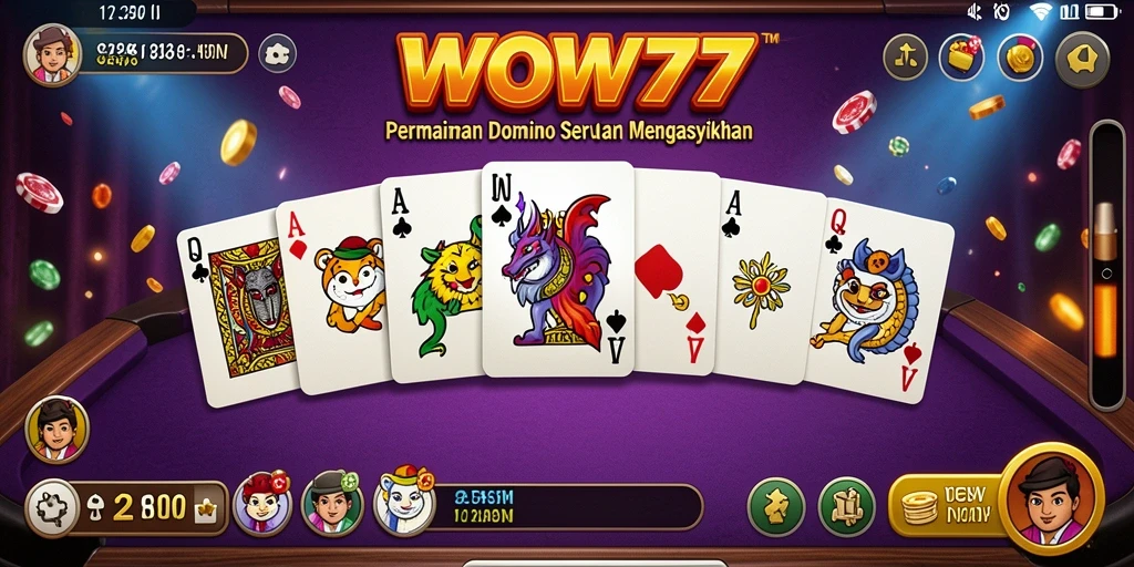 Screenshot WOW77 menampilkan antarmuka permainan Domino yang menyenangkan.