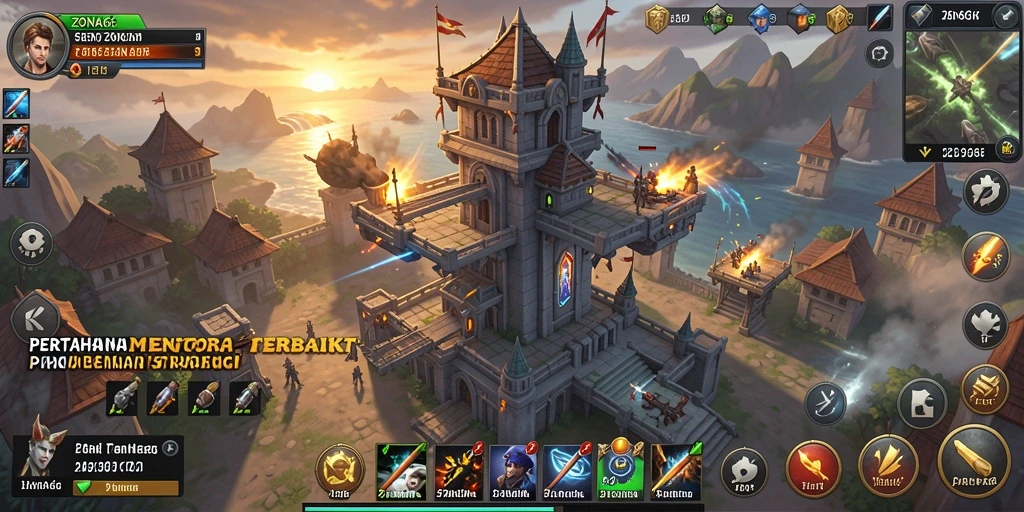 Tampilan gameplay ZONA66 dengan menara dan musuh yang dinamis.